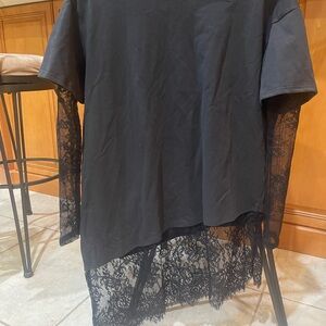 Black Lace Overlay T-Shirt